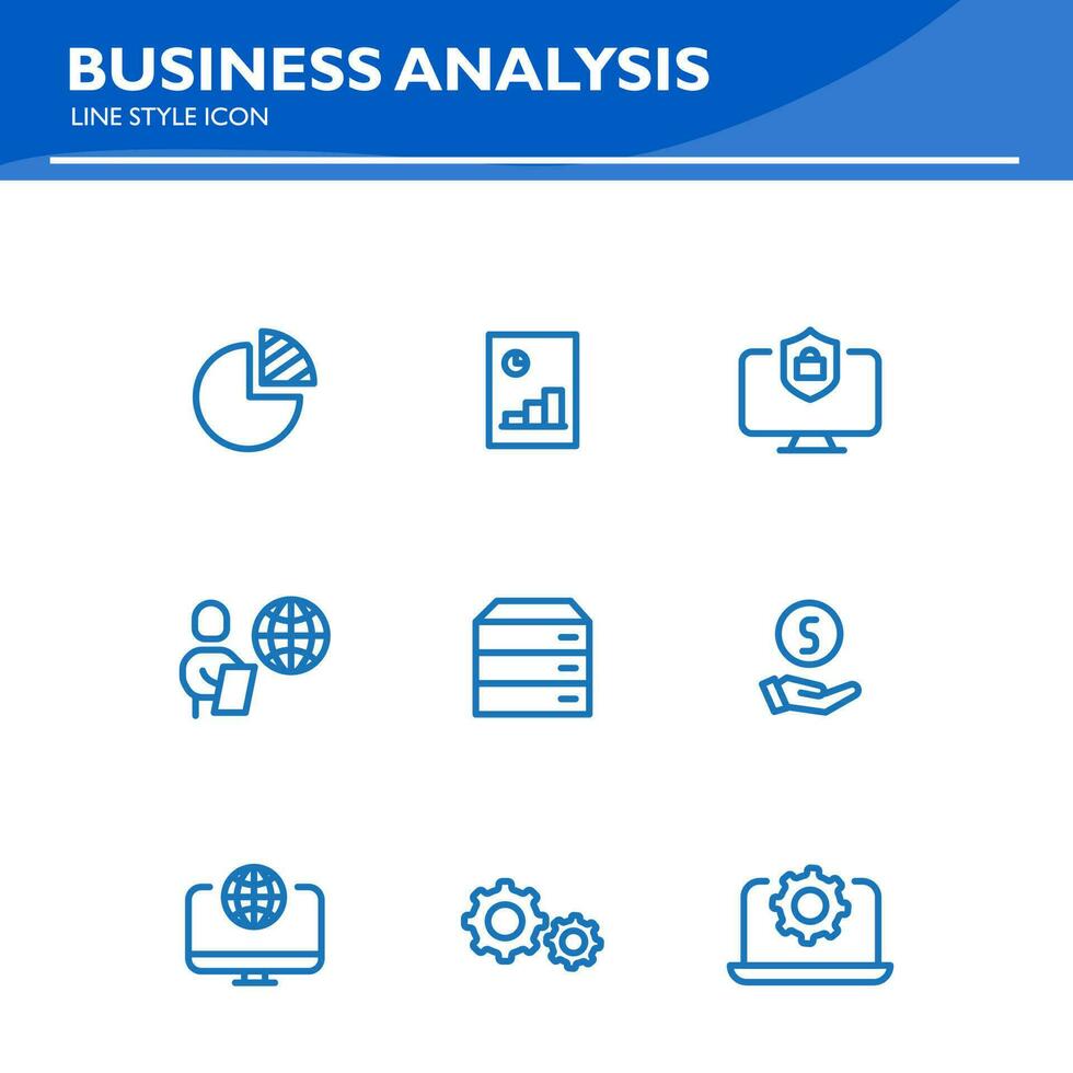 företag analys linje ikon planera, finansiering, bevilja, publik, presentation, marknadsföring vektor