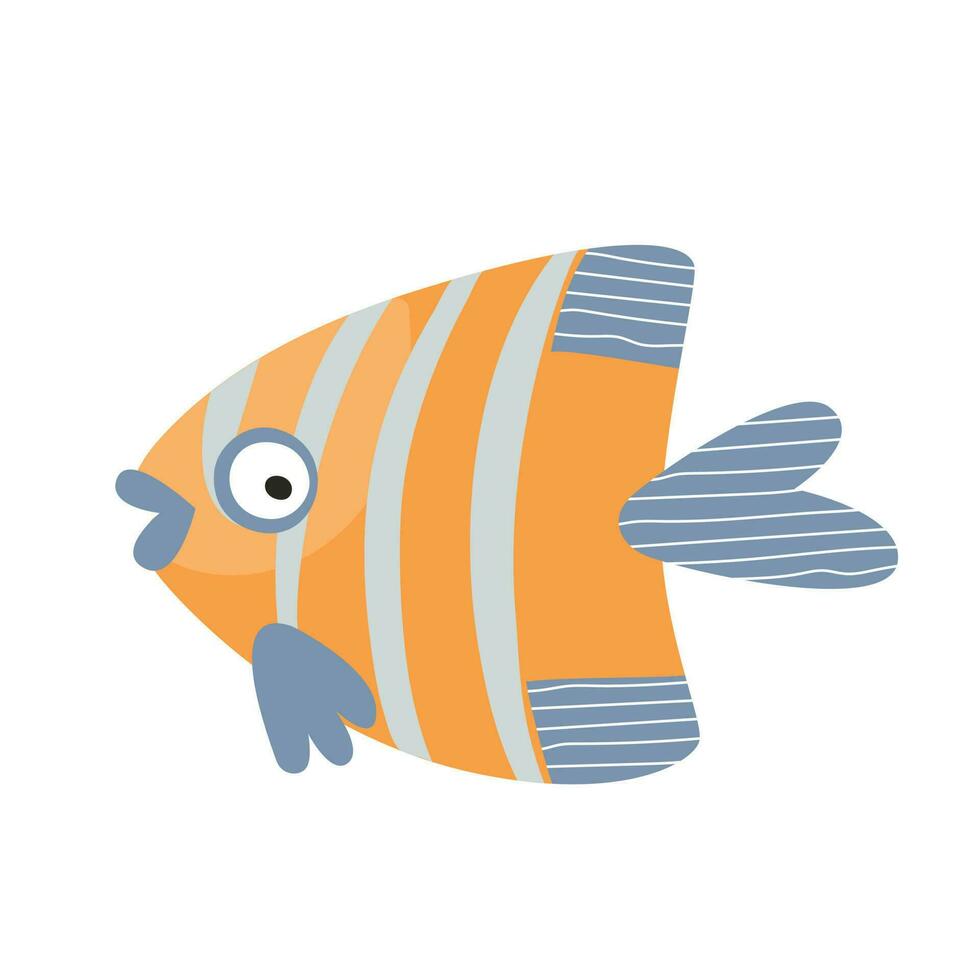 söt tecknad serie hav randig fisk , platt stil illustration. vektor