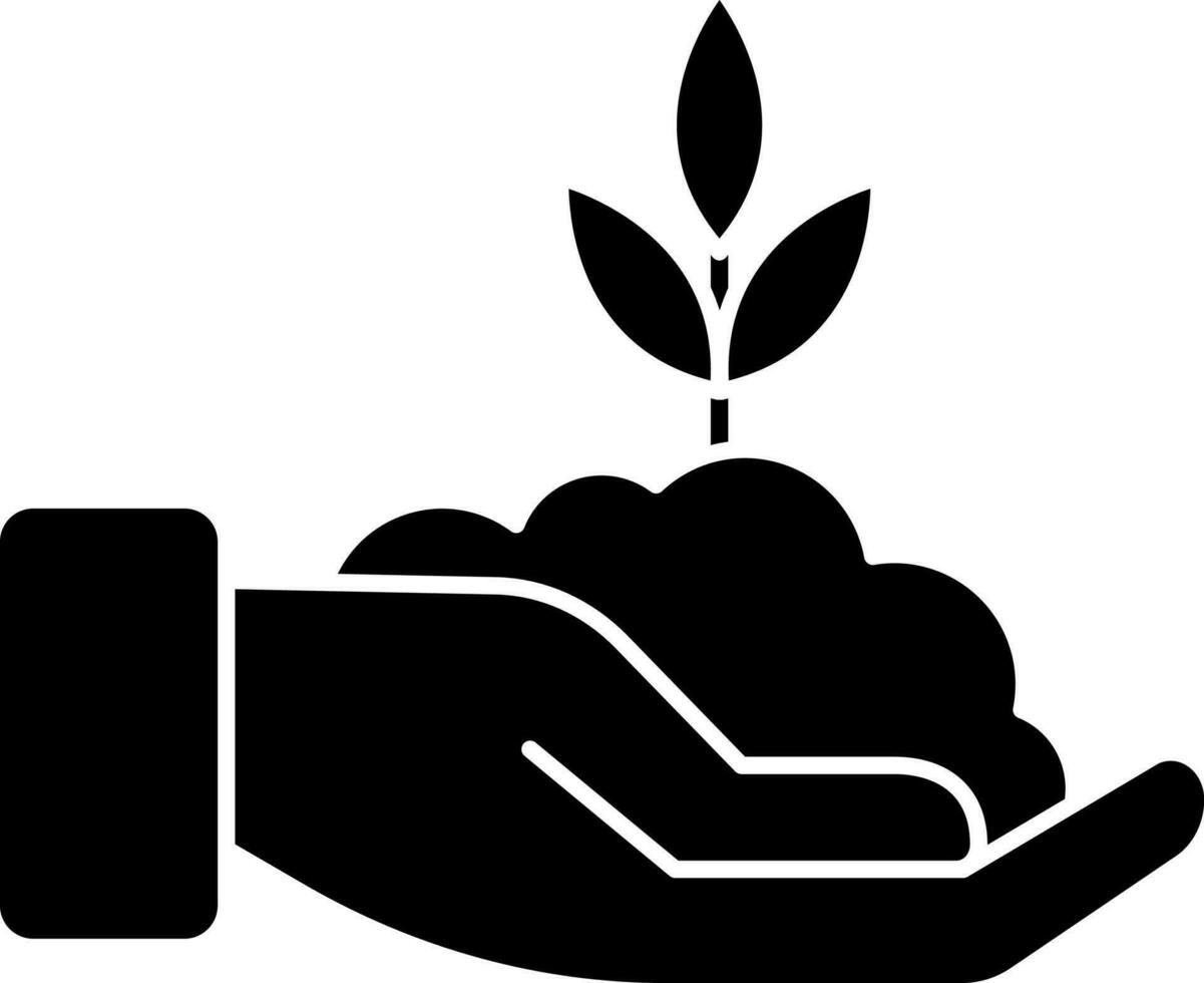 Glyphe Zeichen oder Symbol, Hand halten Pflanze zum Anfang Konzept. vektor