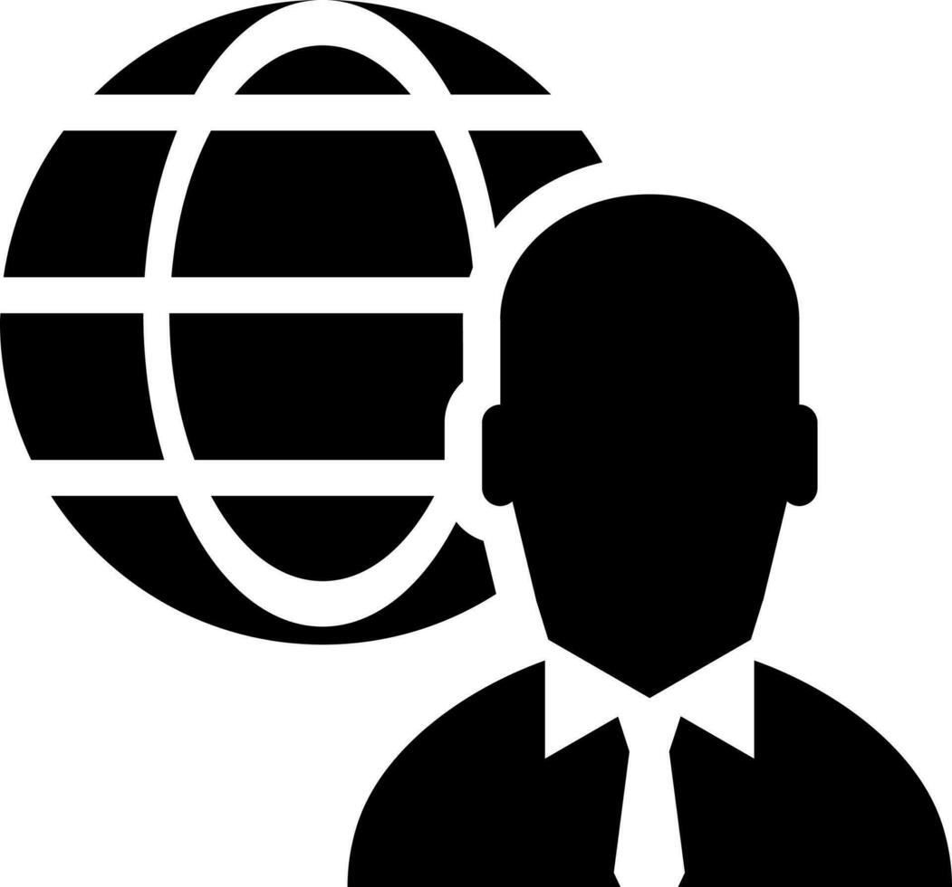 Globus mit Geschäftsmann Glyphe Symbol oder Symbol. vektor