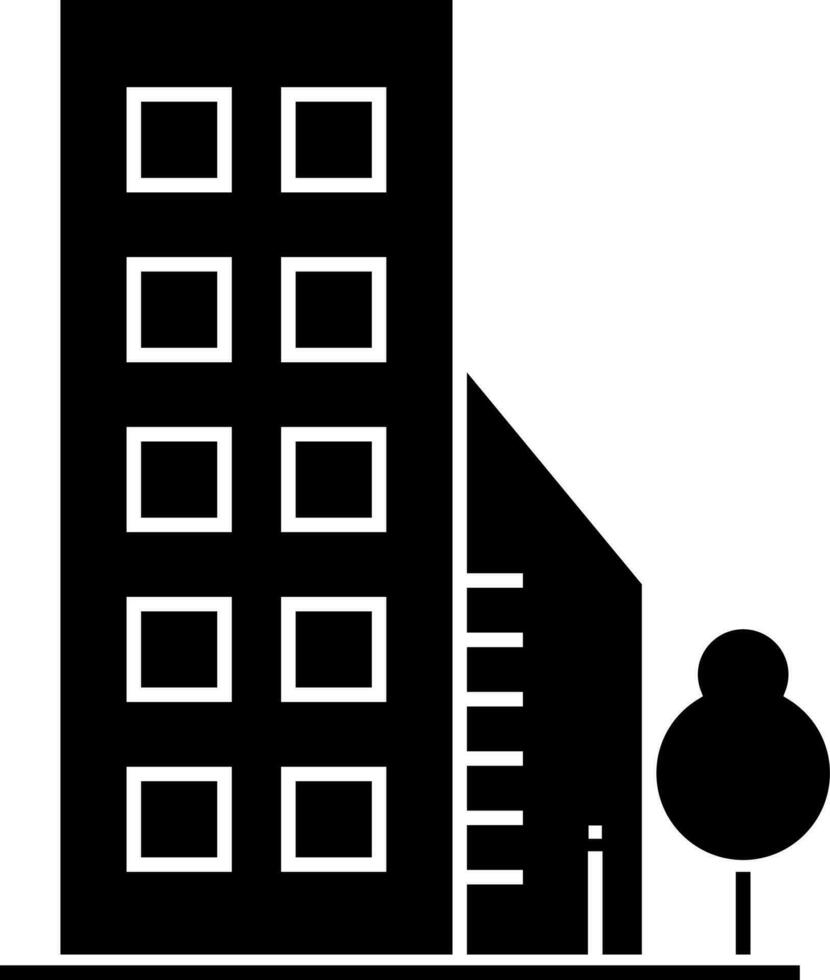 schwarz und Weiß Gebäude Symbol im eben Stil. vektor