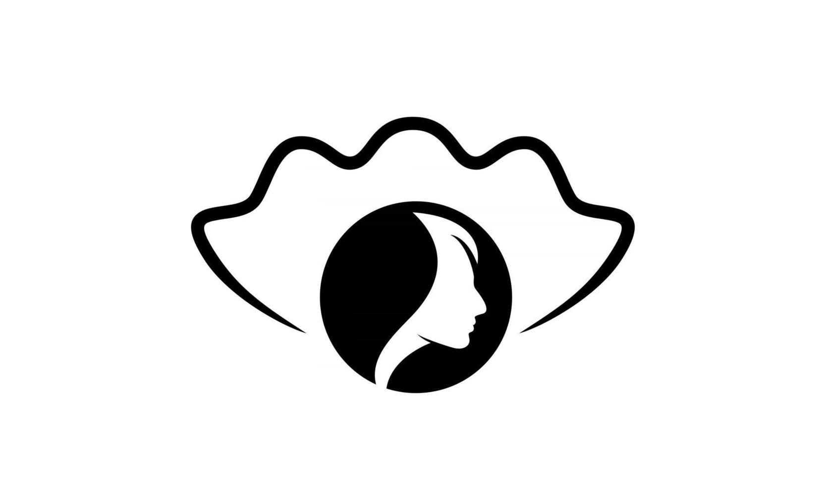 einfache Perle Muschel Schönheit Gesicht Silhouette schwarz Vektor Logo Icon Design flache Illustration