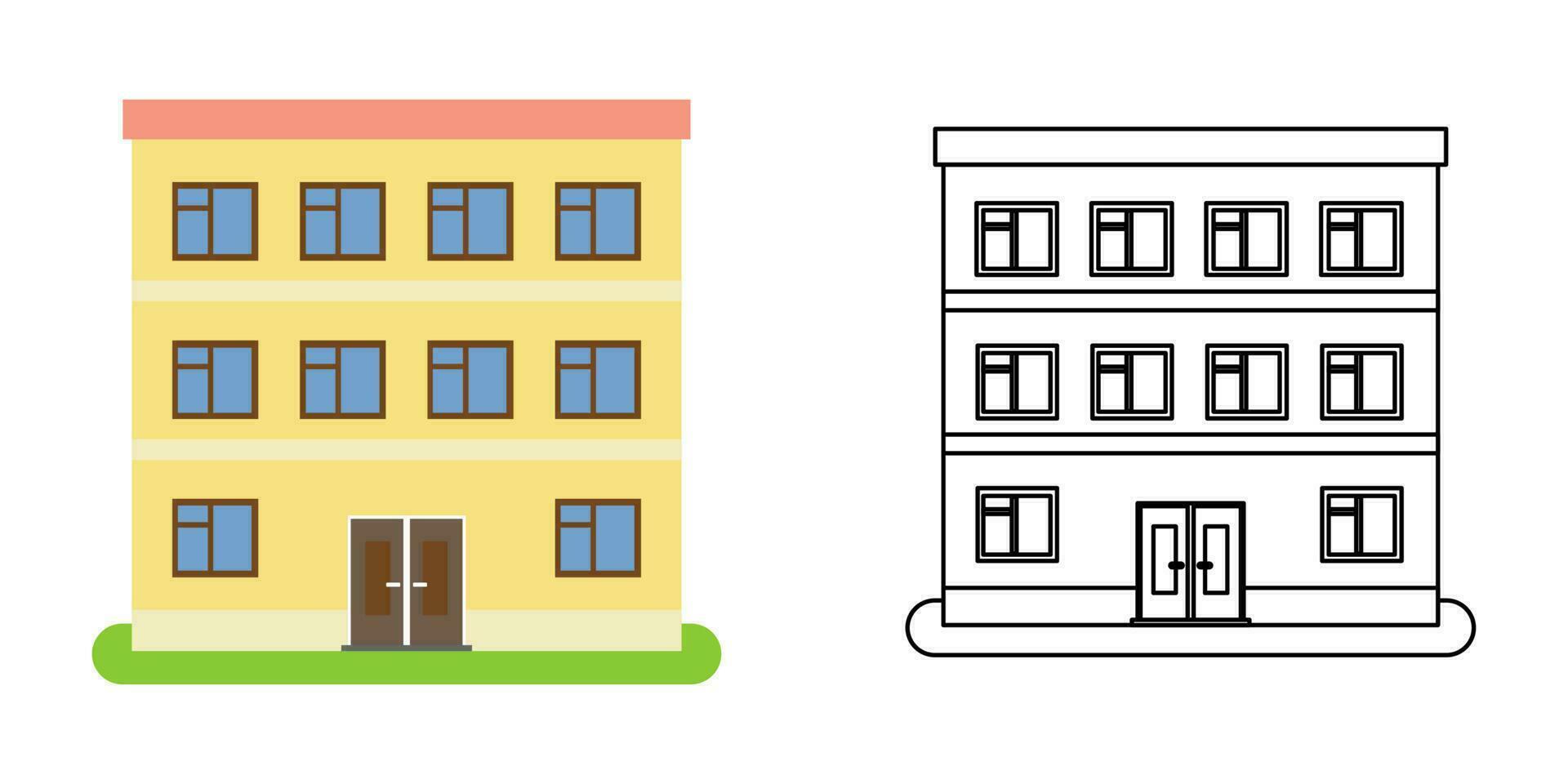 Haus Vorderseite Aussicht im eben und Linie Stil auf Weiß Hintergrund. isoliert Hütte und echt Nachlass Gebäude Fassade. Vektor Illustration