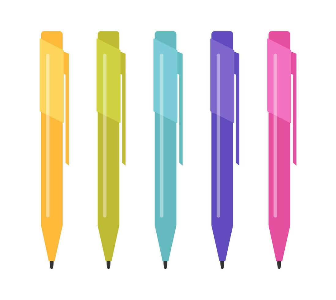 uppsättning av fem flerfärgad pennor. vektor illustration