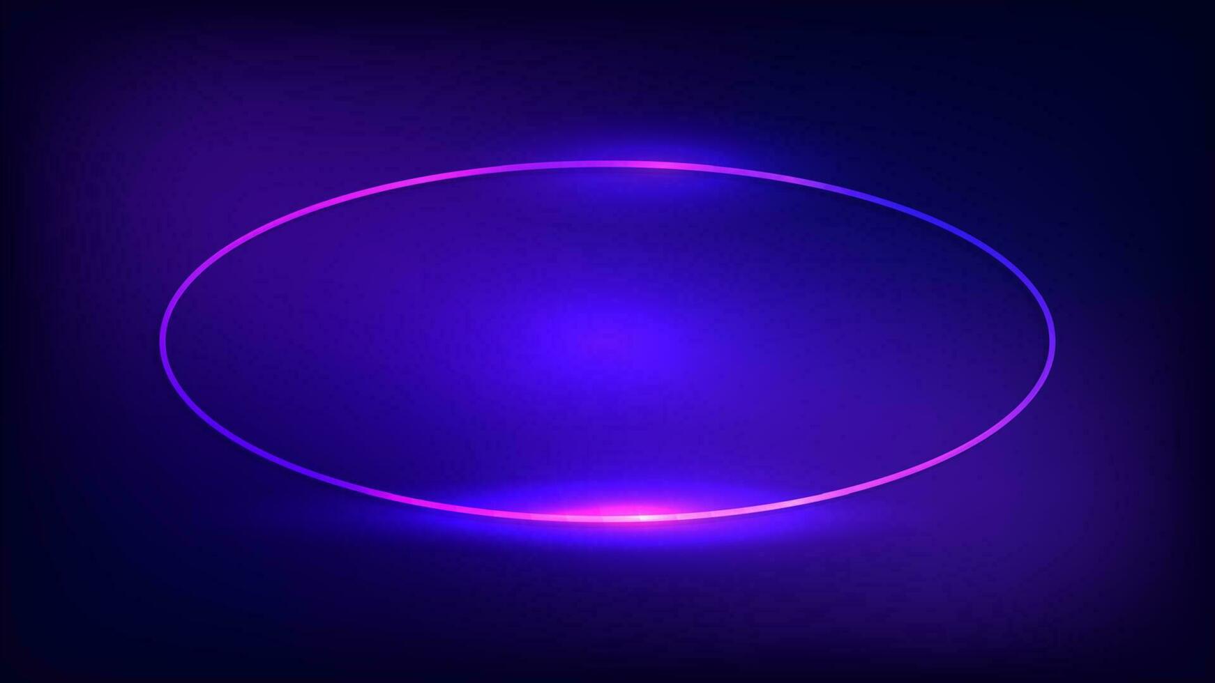 Neon- Oval Rahmen mit leuchtenden Auswirkungen auf dunkel Hintergrund. leeren glühend Techno Hintergrund. Vektor Illustration.