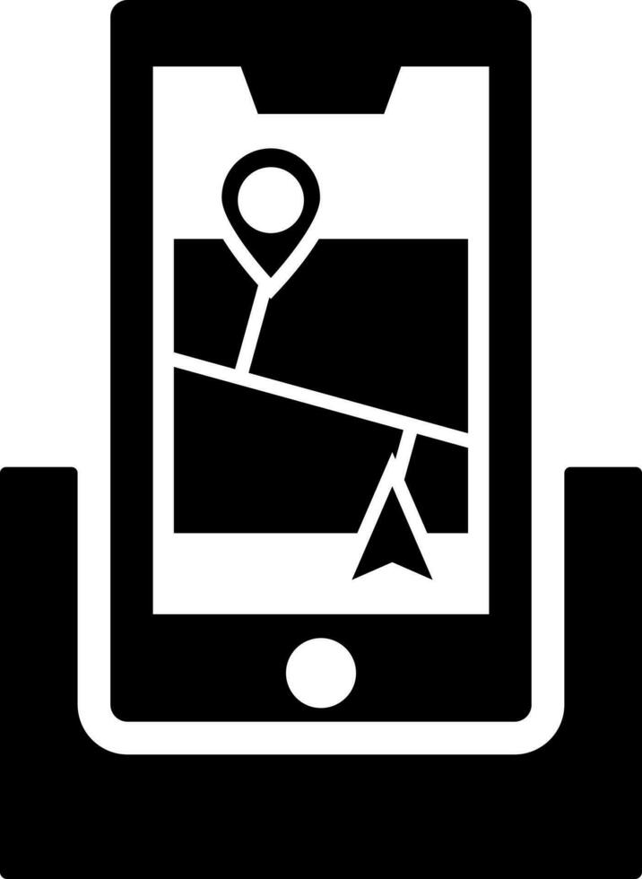 gps kartläggning i smartphone. svart och vit ikon eller symbol. vektor