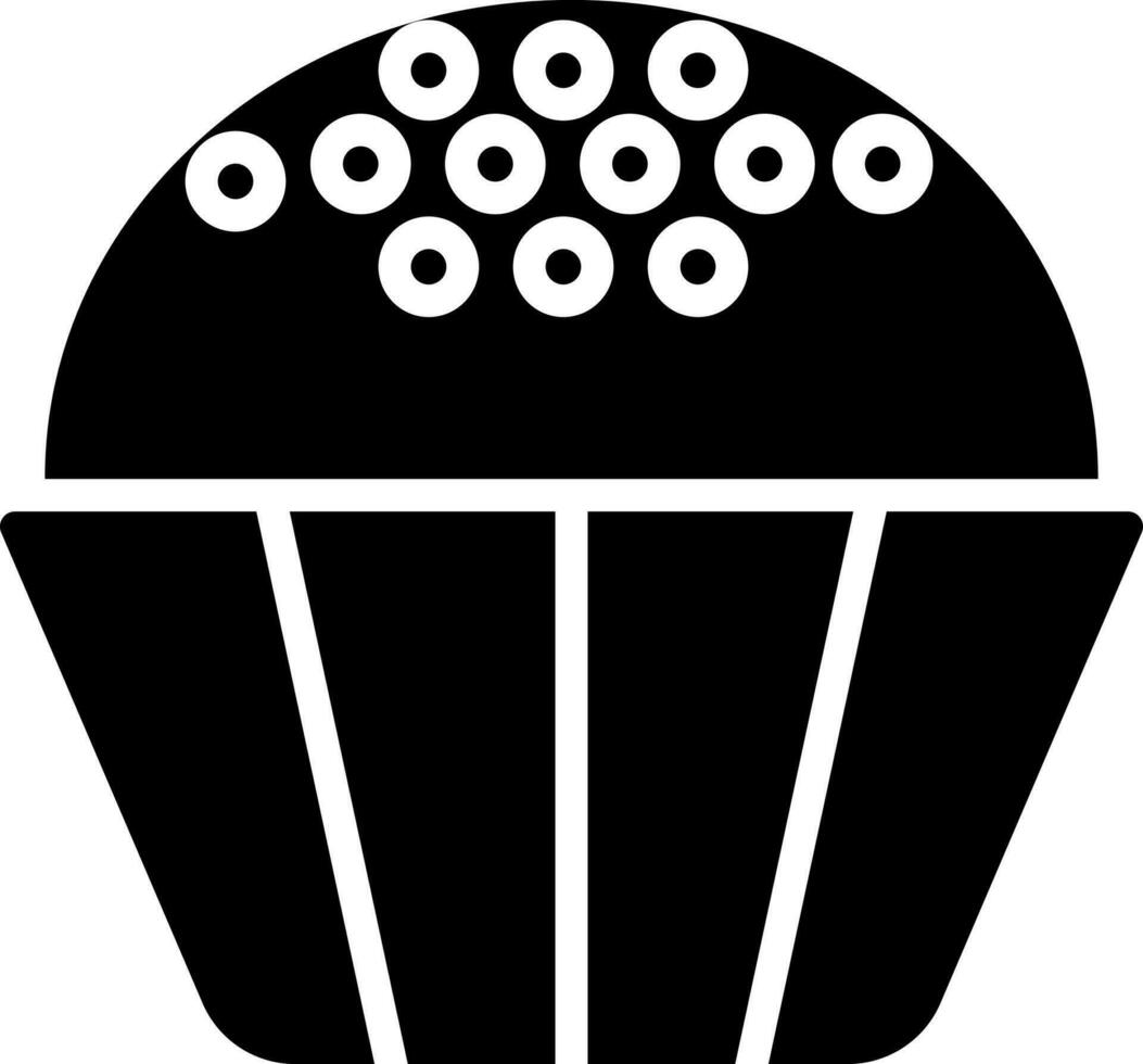 schwarz und Weiß Punkte dekoriert Cupcake im eben Stil. vektor