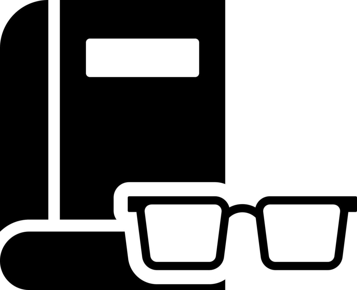 svart och vit illustration av bok med glasögon ikon. vektor