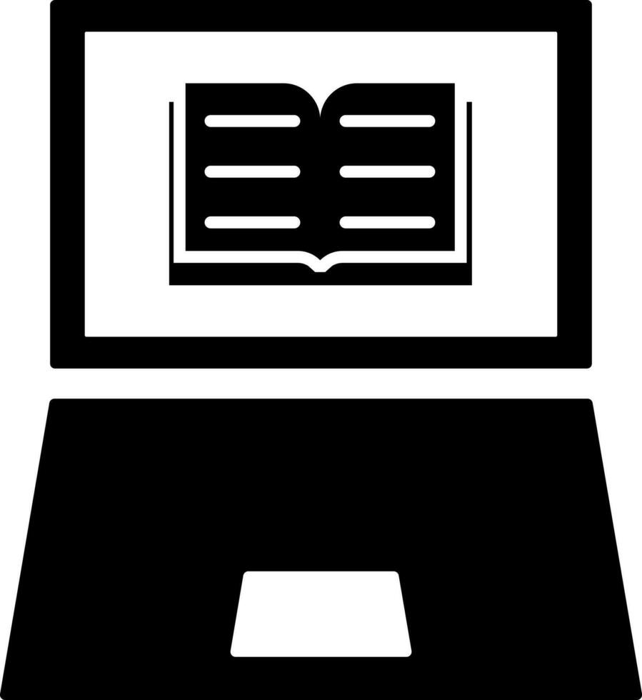 e-bok Ansökan i bärbar dator ikon. svart och vit tecken eller symbol. vektor