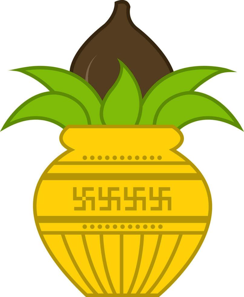 Gelb Kalash mit Kokosnuss und Blätter. vektor