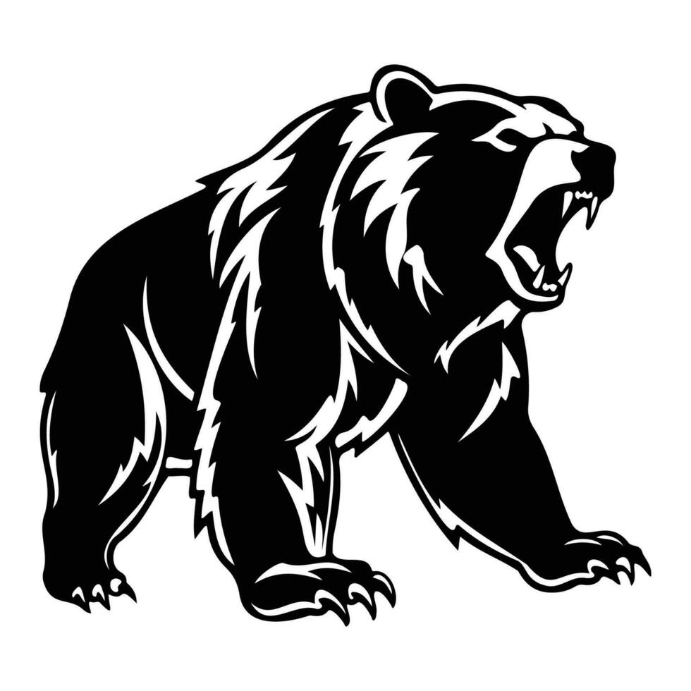 våldsam Björn, arg Björn ansikte sida, Björn maskot logotyp, Björn svart och vit djur- symbol design. vektor