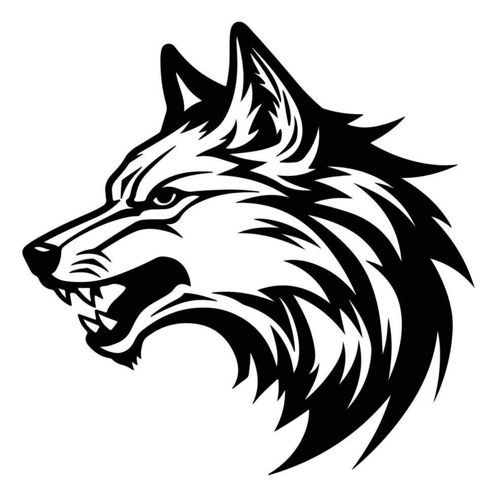 wütend Wolf Gesicht Seite, Wolf Maskottchen Logo, Wölfe schwarz und Weiß Tier Symbol Design. vektor