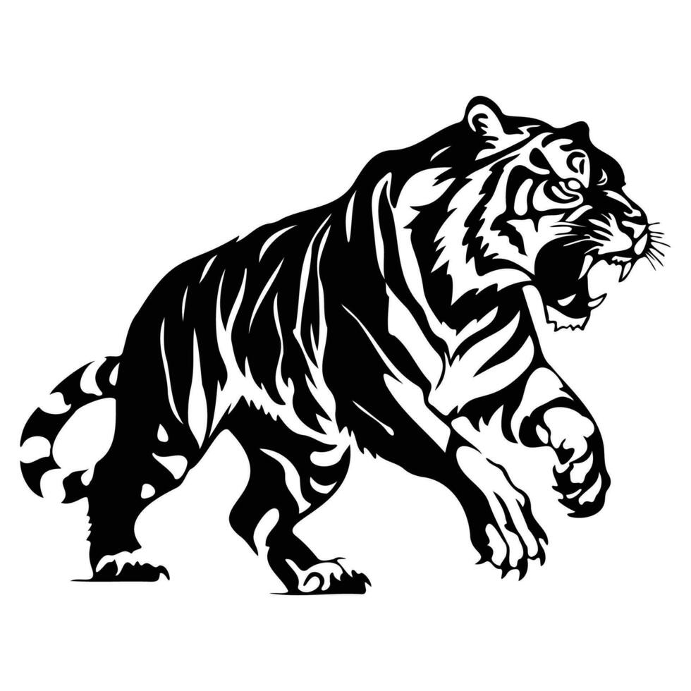 våldsam tiger, arg tiger ansikte sida, tiger maskot logotyp, tiger svart och vit djur- symbol design. vektor