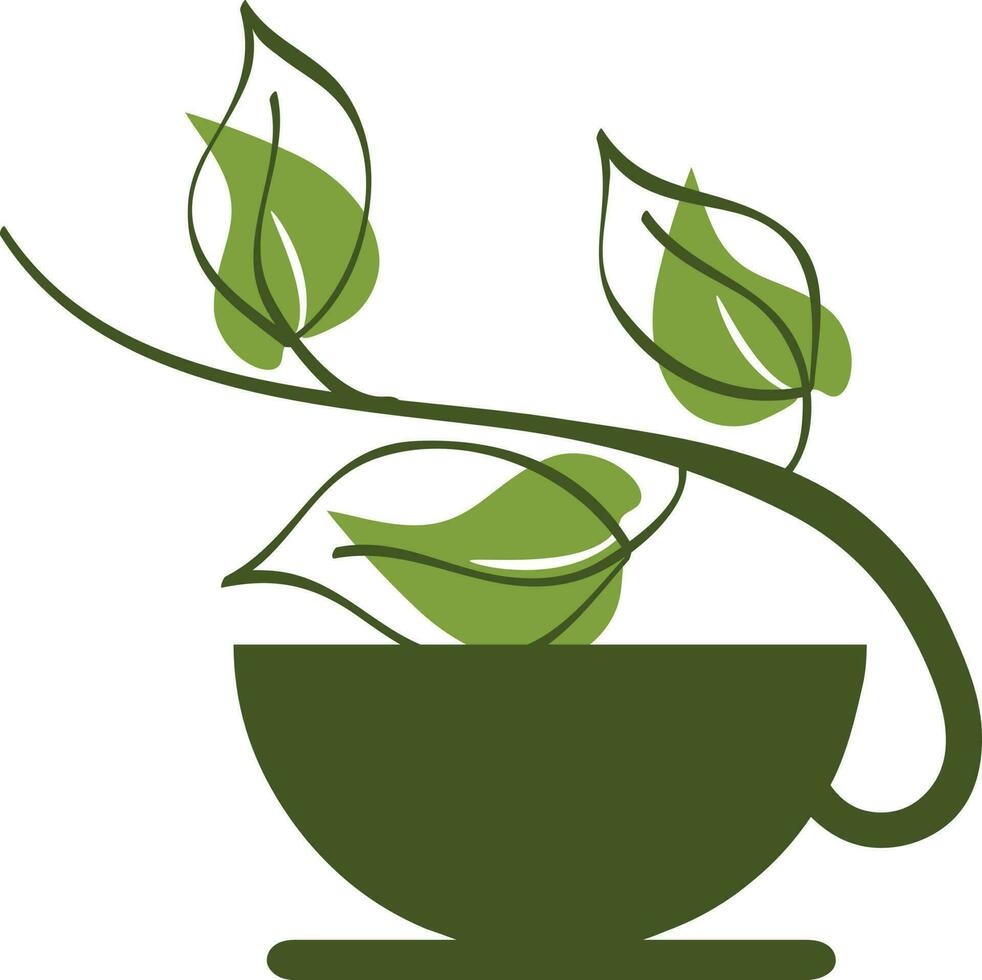 Tee Tasse mit Blätter im Grün Farbe. vektor