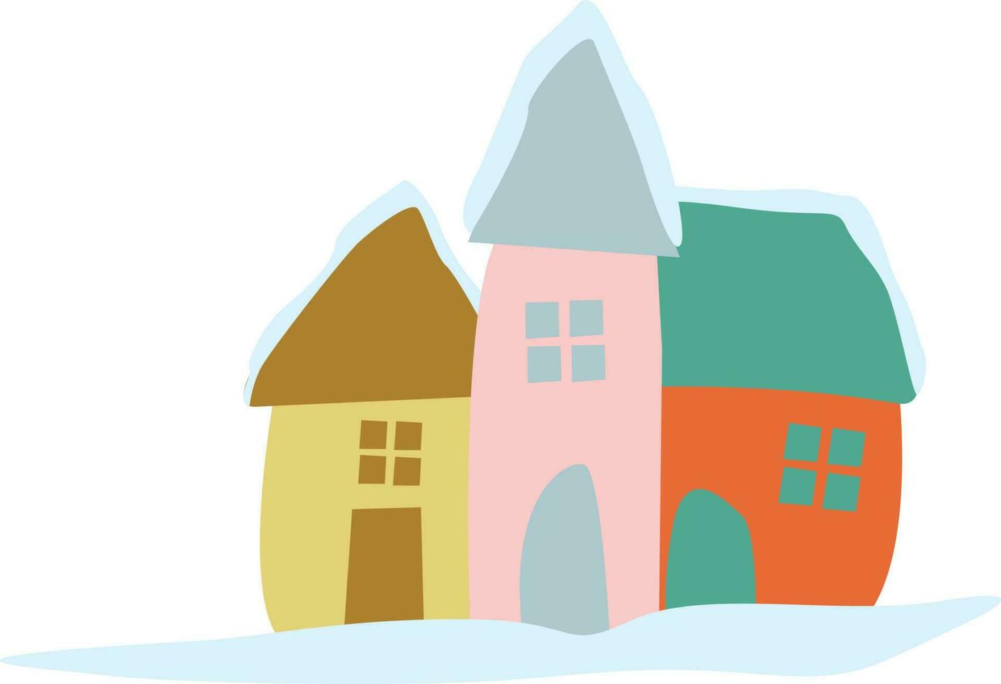 platt färgrik hus täckt med snö. vektor
