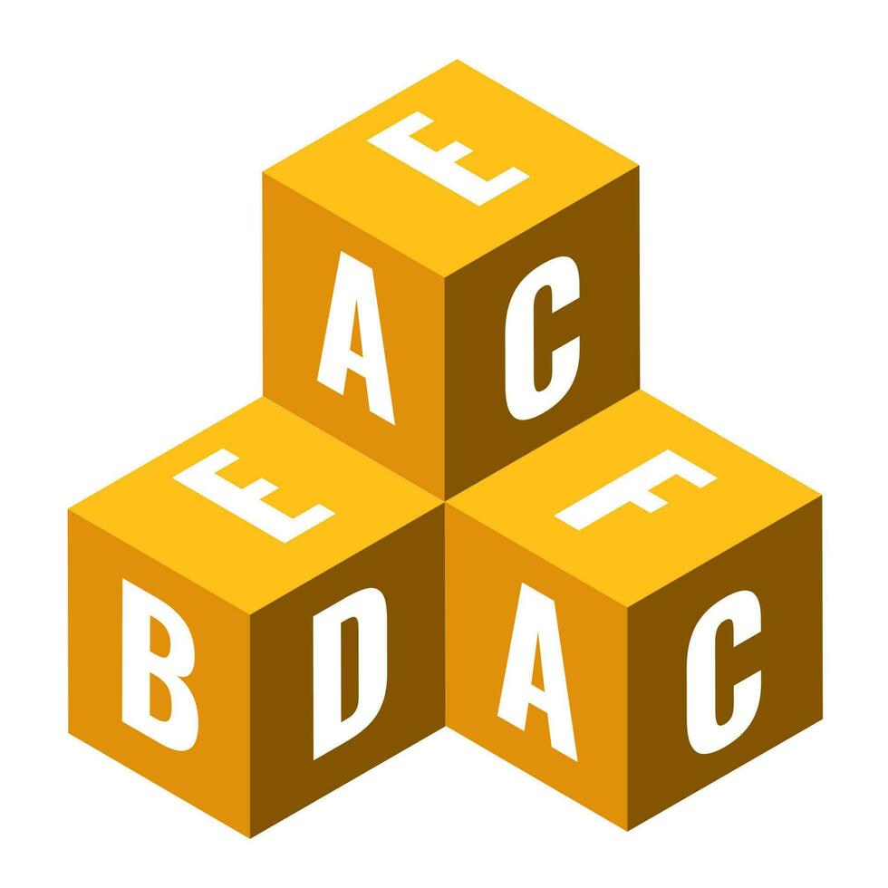 A B C D Alphabet Würfel Lager auf Weiß Hintergrund. vektor