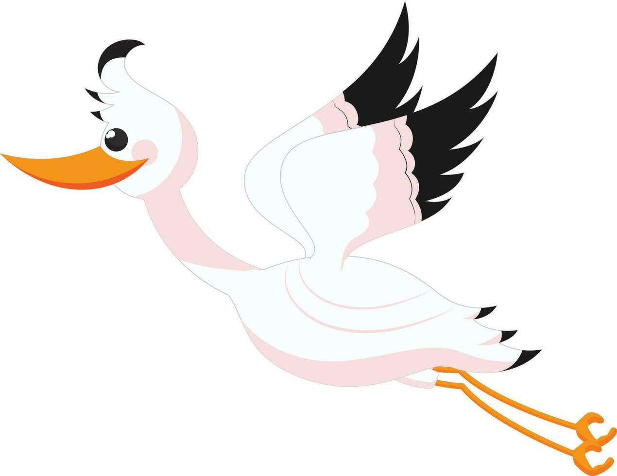 fliegend Storch Karikatur Charakter auf Weiß Hintergrund. vektor