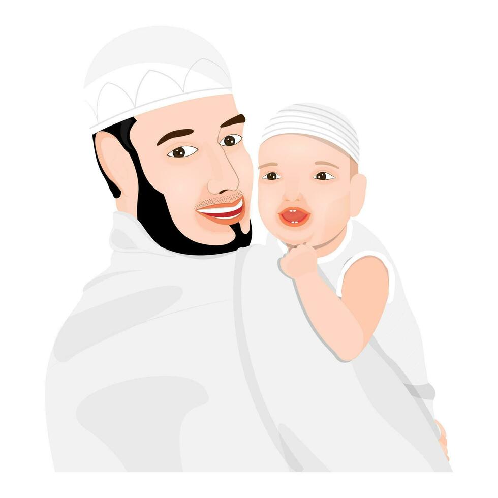 Karikatur Charakter von ein Vater Tragen seine Kind im seine Runde auf Weiß Hintergrund. vektor