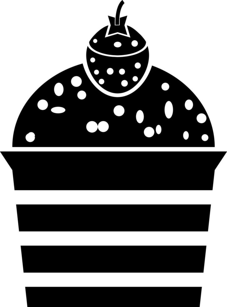 eben Stil Kirsche Cupcake Symbol im schwarz und Weiß Farbe. vektor