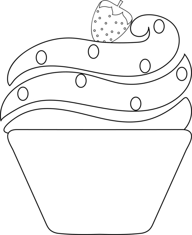 illustration av jordgubb dekorerad muffin i svart linje konst. vektor