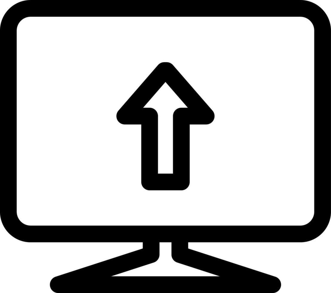 hochladen oder Ort Pfeil auf Computer Bildschirm Symbol im schwarz Linie Kunst. vektor
