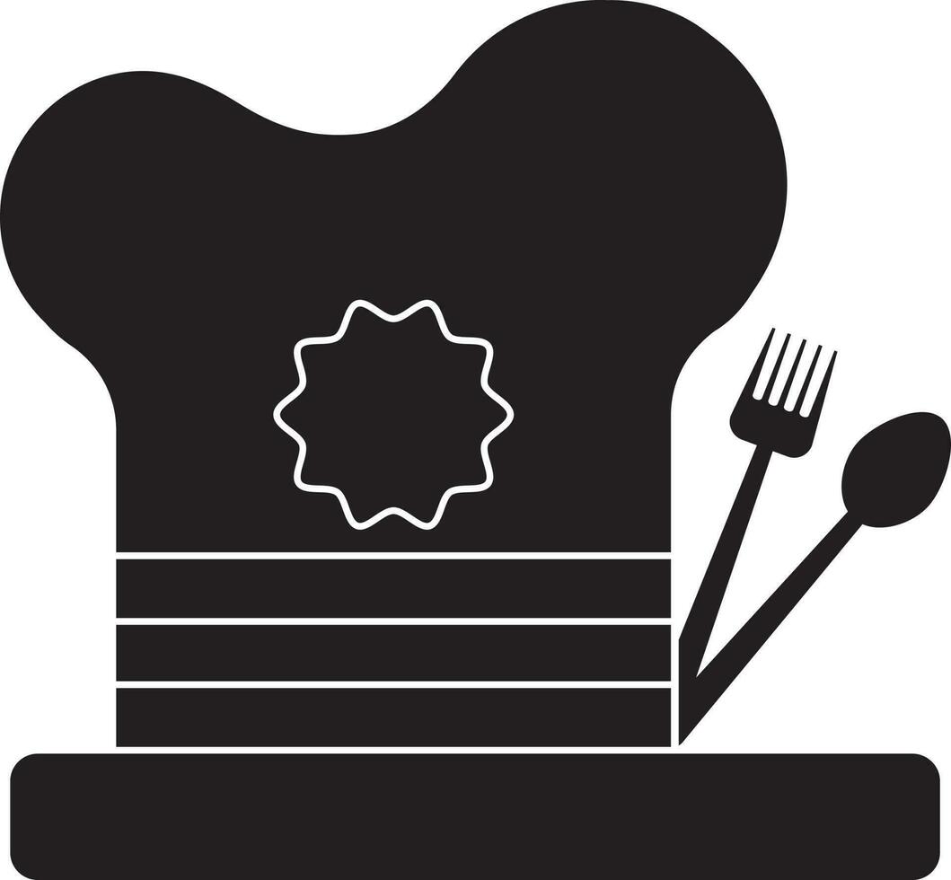 svart kock keps med sked och gaffel. vektor