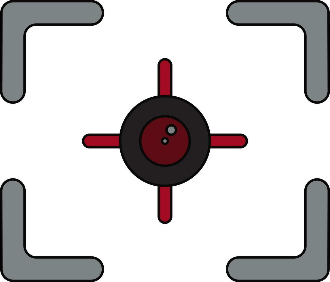 schwarz Linie Kunst Illustration von ein rot und schwarz Kamera Fokus im grau rahmen. vektor