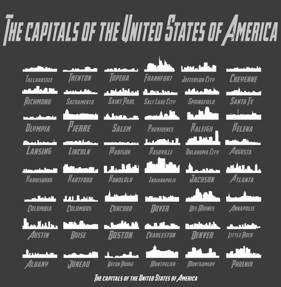 die hauptstädte der vereinigten staaten von amerika 48 stadt silhouette vektor