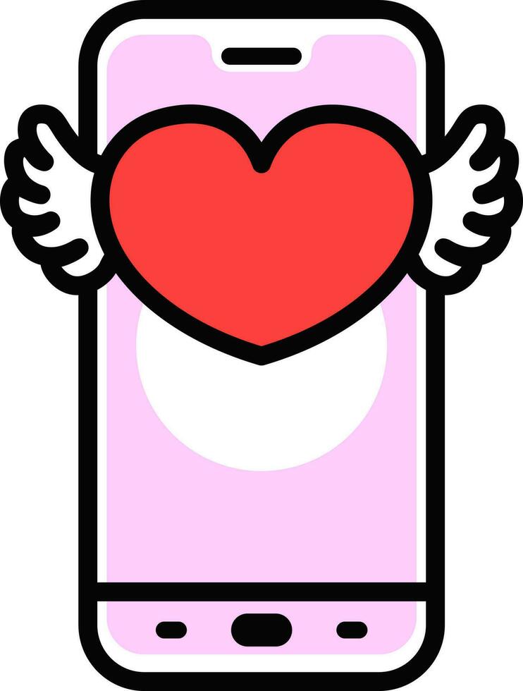hjärta med vingar meddelande på smartphone skärm ikon i rosa och röd Färg. vektor