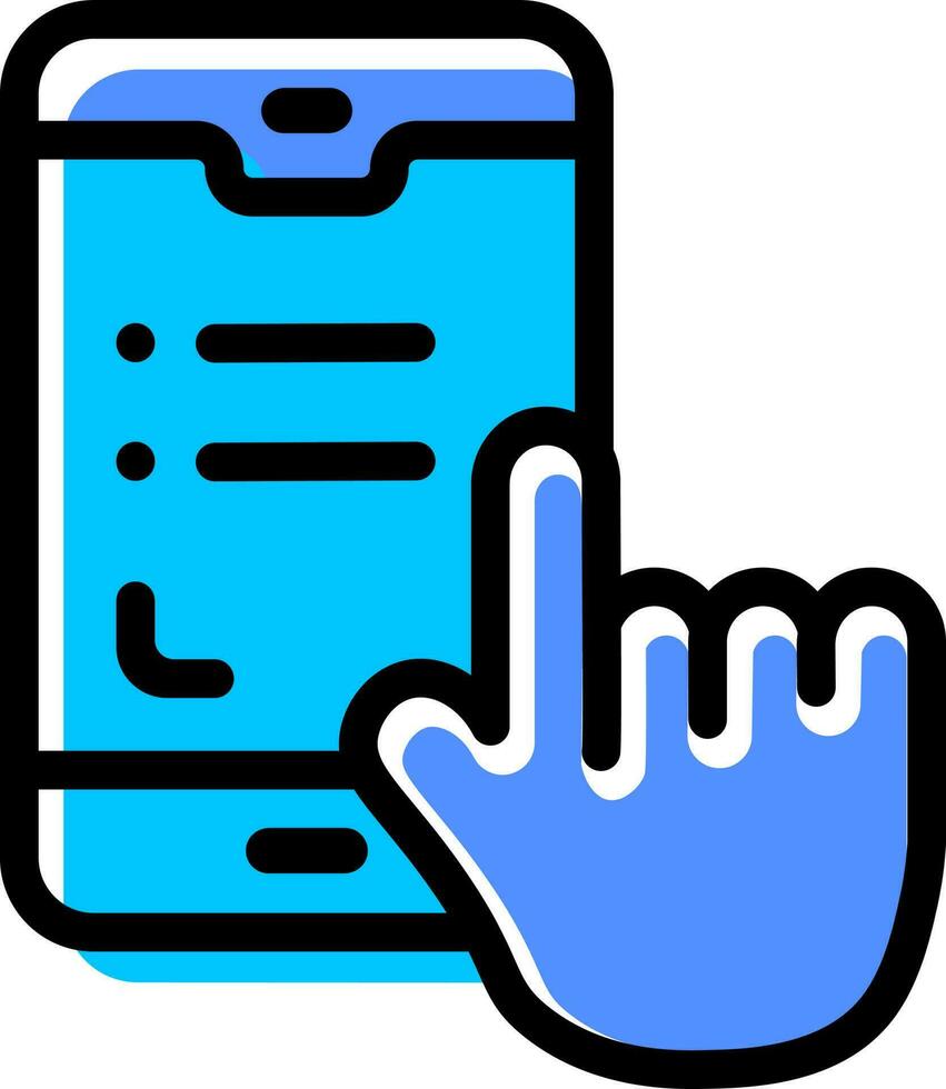 Hand berühren auf Smartphone Bildschirm Symbol im Blau und schwarz Farbe. vektor