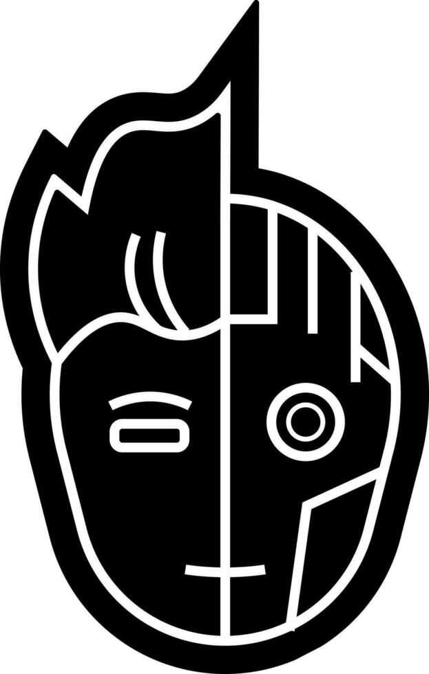 Hälfte und halb Gesicht von Mensch und Roboter Glyphe Symbol zum künstlich Intelligenz Technologie. vektor