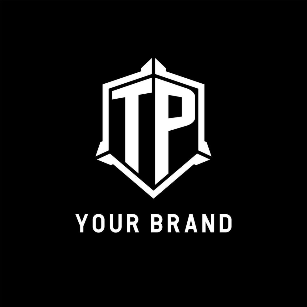tp logotyp första med skydda form design stil vektor
