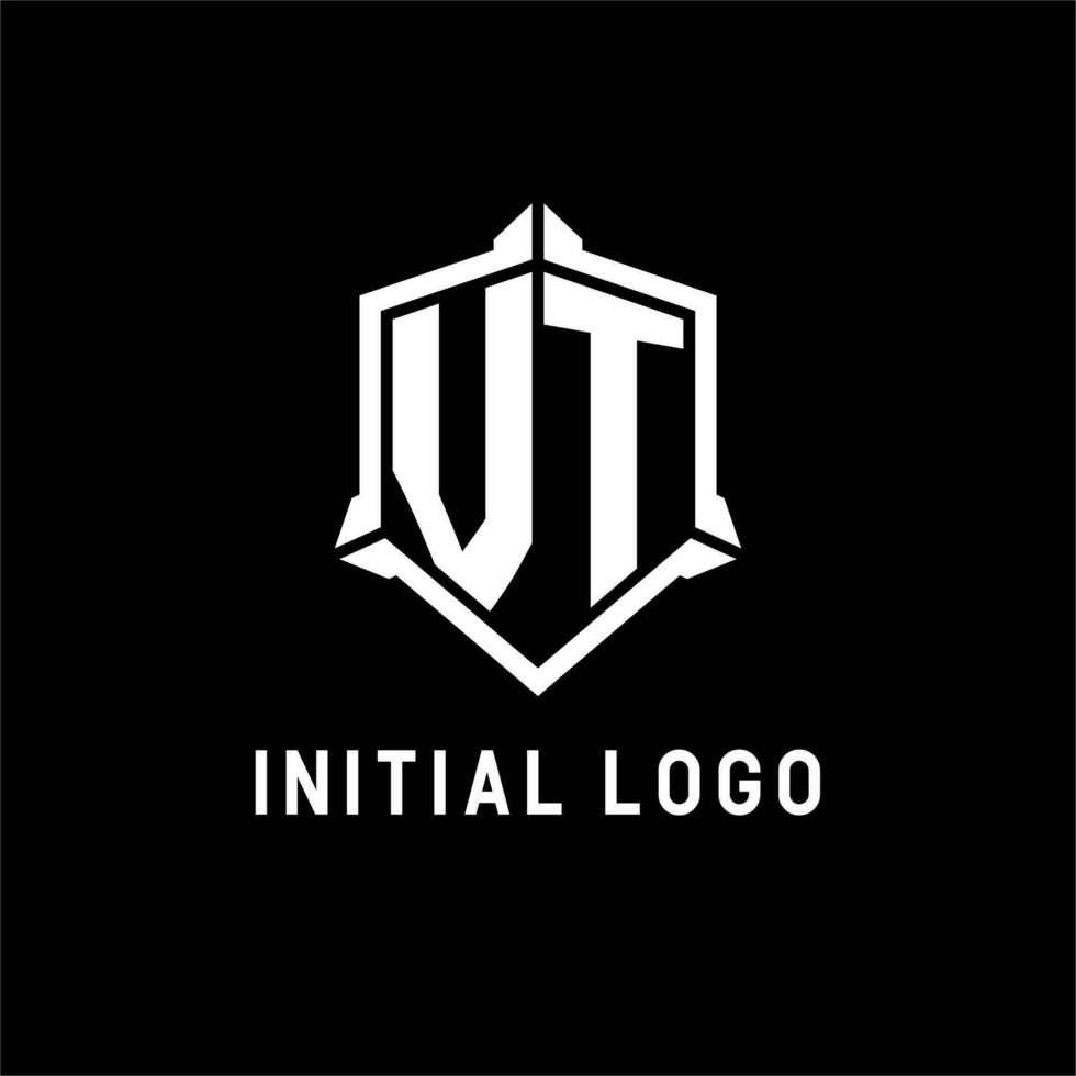 vt logotyp första med skydda form design stil vektor