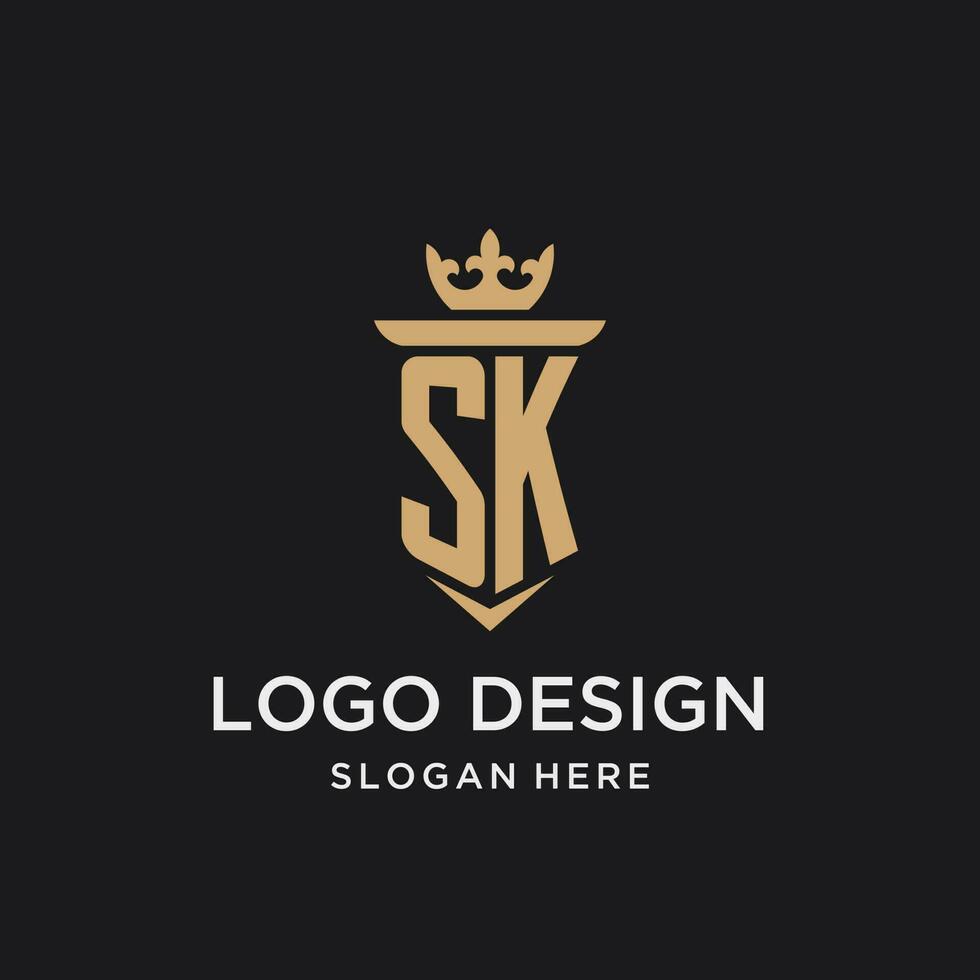 sk Monogramm mit mittelalterlich Stil, Luxus und elegant Initiale Logo Design vektor