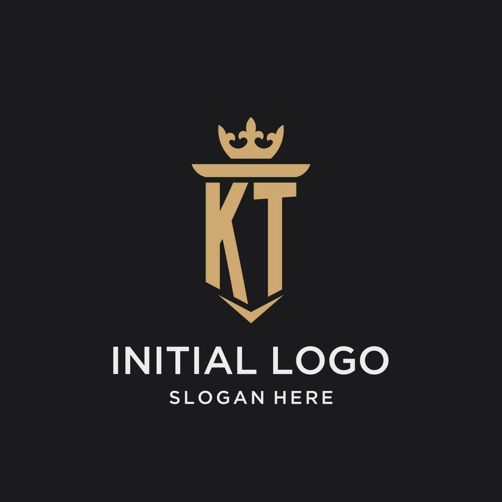 kt monogram med medeltida stil, lyx och elegant första logotyp design vektor