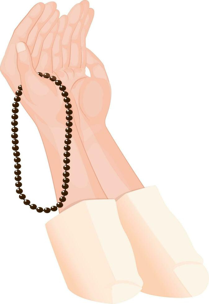 beten Mensch Hände und halten Rosenkranz Perlen tasbih auf Weiß Hintergrund. vektor