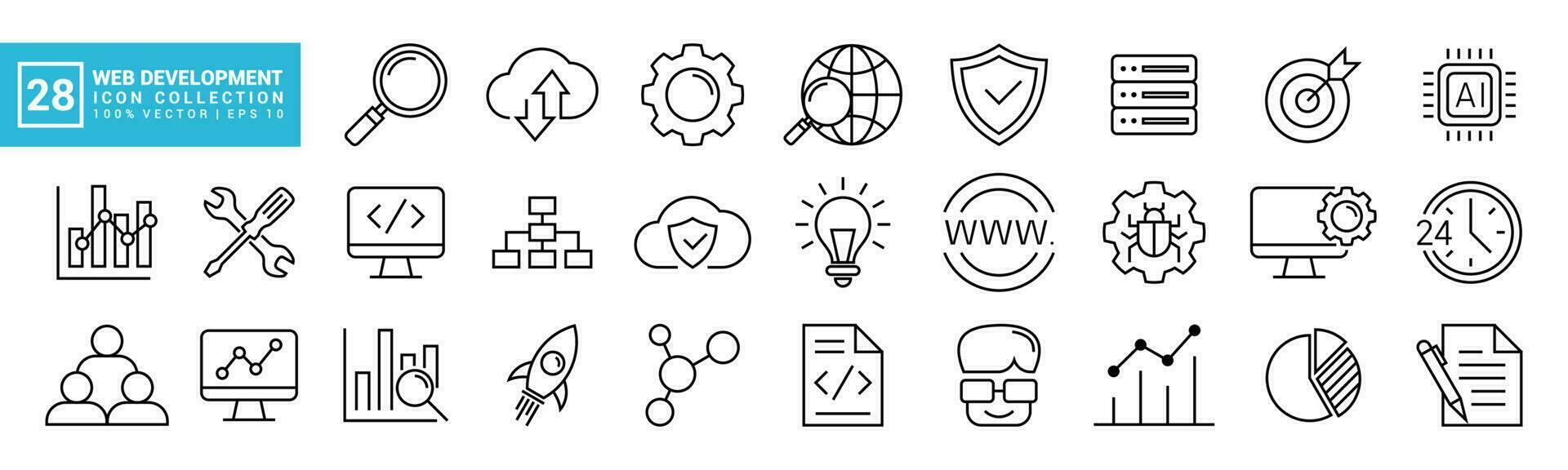 Sammlung von Symbole zum Webseite Entwickler, Programmierer, Code, Anwendung, Verbindung, editierbar und der Größe veränderbar Vektor Symbole eps 10.
