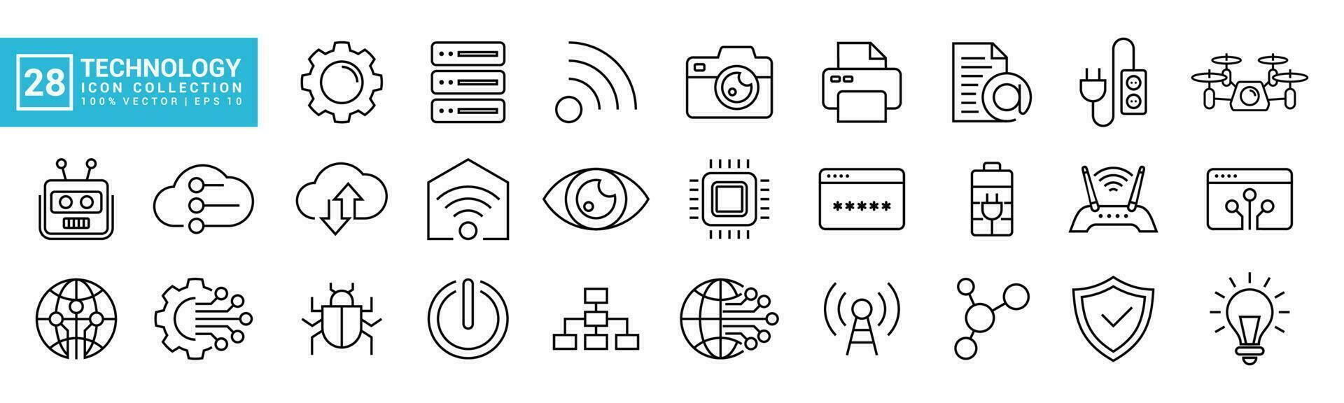 Sammlung Vektor von Technologie Symbole, gefüllt mit Kommunikation, Netzwerk, Computer Programm, Daten, es Netzwerk, editierbar und der Größe veränderbar Vektor Symbole eps 10.