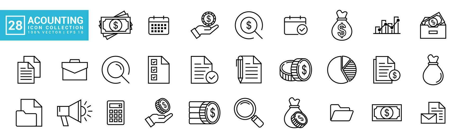 Sammlung von Buchhaltung Symbol Vektor, welche enthält finanziell Berichte, Ersparnisse, Steuern, Rechnungen, editierbar und der Größe veränderbar Vektor Symbole eps 10.