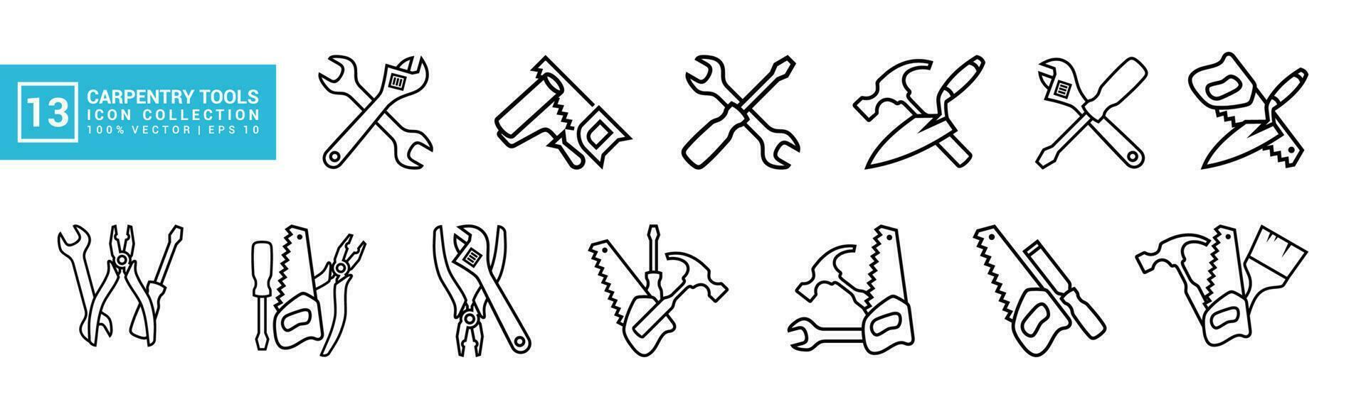 uppsättning av ikoner relaterad till snickeri verktyg, olika målning verktyg, snickare ikon mallar, mekaniker ikoner redigerbar och resizable eps 10 vektor