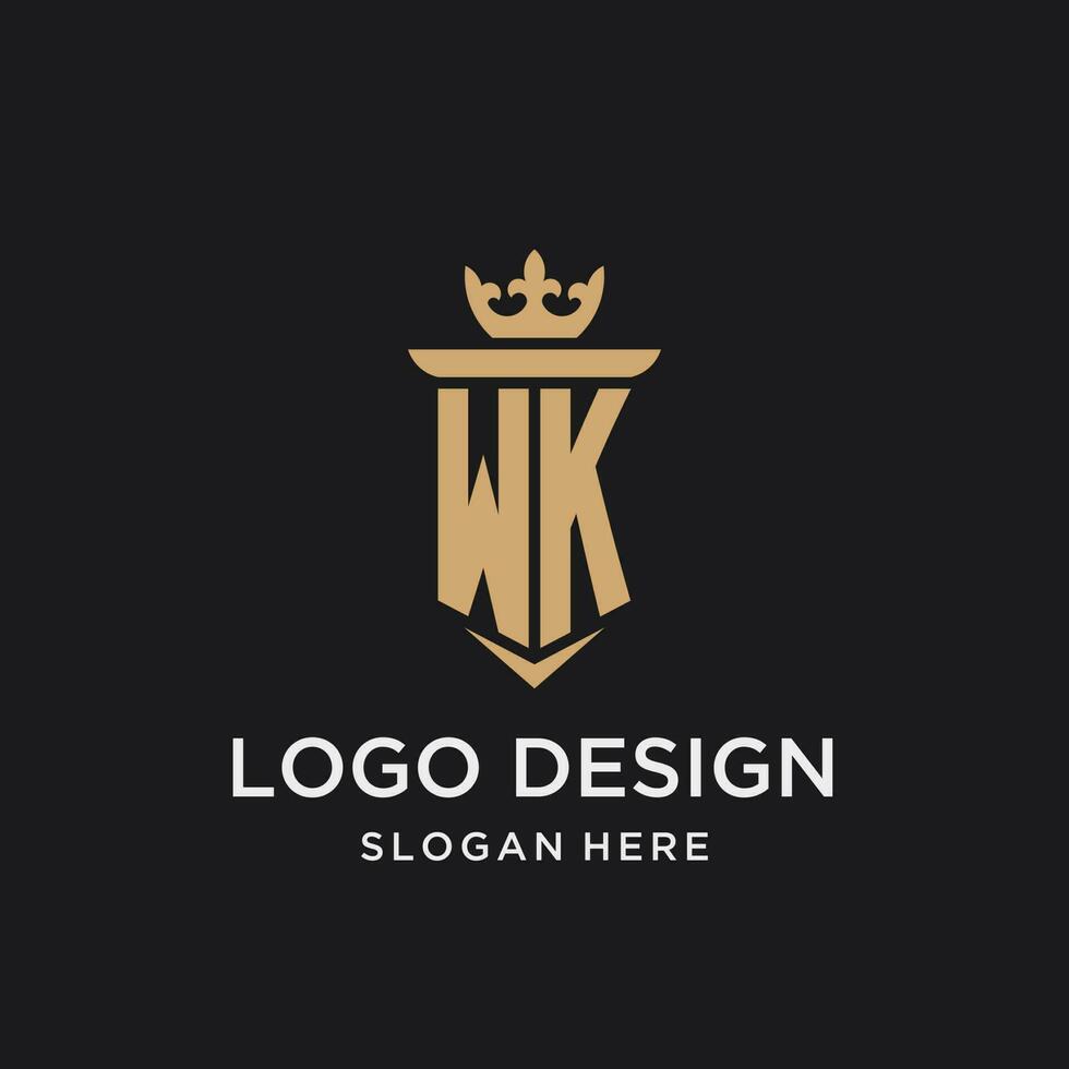 wk monogram med medeltida stil, lyx och elegant första logotyp design vektor