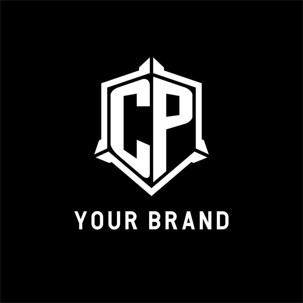 cp logotyp första med skydda form design stil vektor