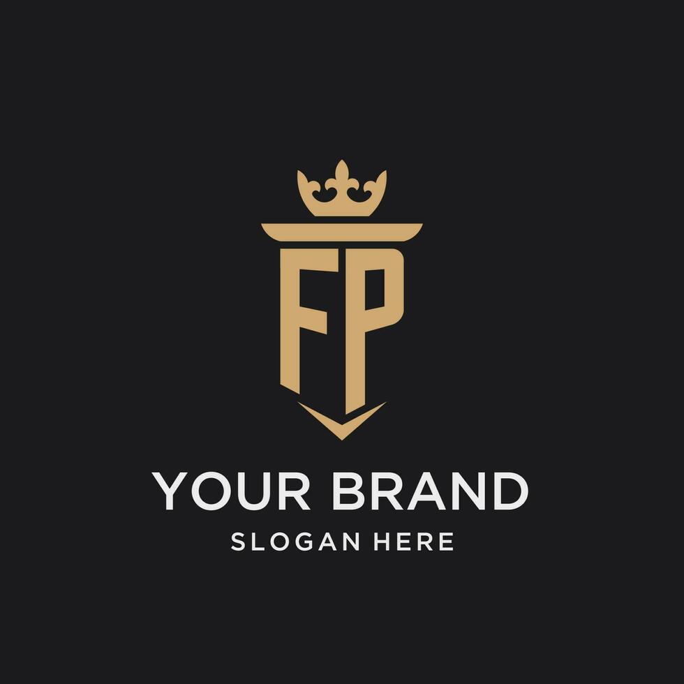 fp monogram med medeltida stil, lyx och elegant första logotyp design vektor