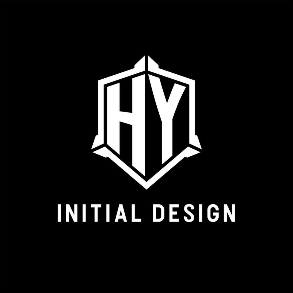 hy logotyp första med skydda form design stil vektor