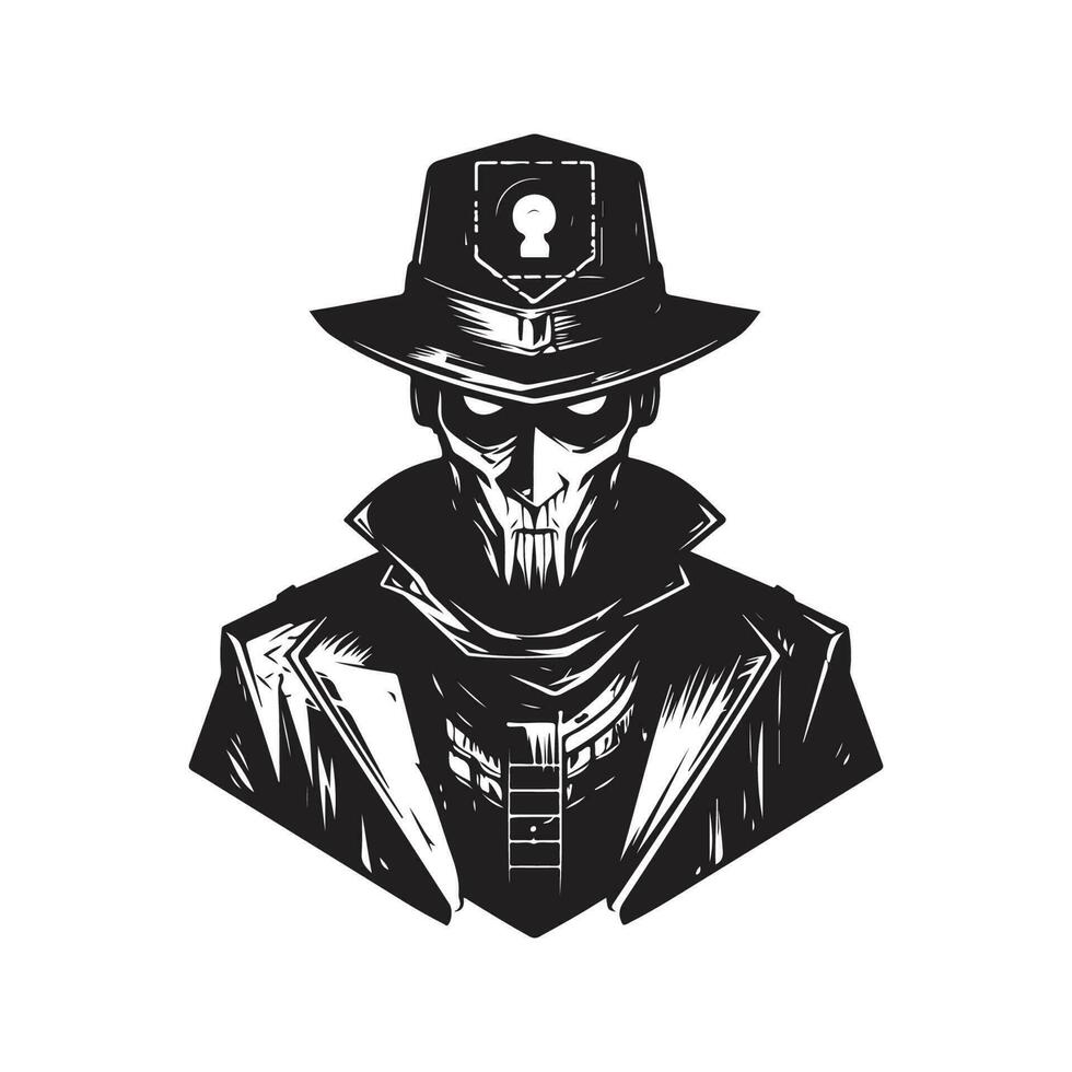 cyberware hacker chef, årgång logotyp linje konst begrepp svart och vit Färg, hand dragen illustration vektor