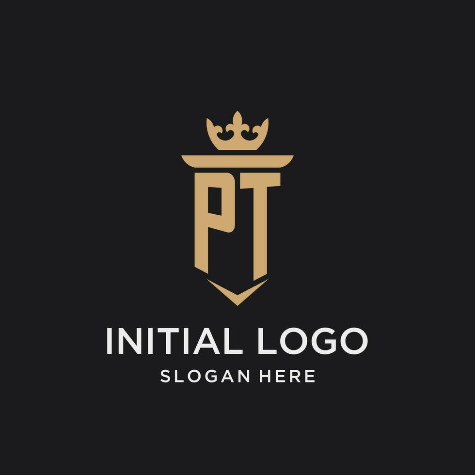 pt monogram med medeltida stil, lyx och elegant första logotyp design vektor