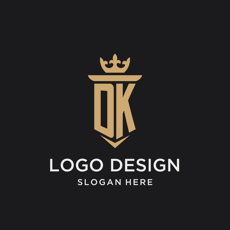 dk Monogramm mit mittelalterlich Stil, Luxus und elegant Initiale Logo Design vektor