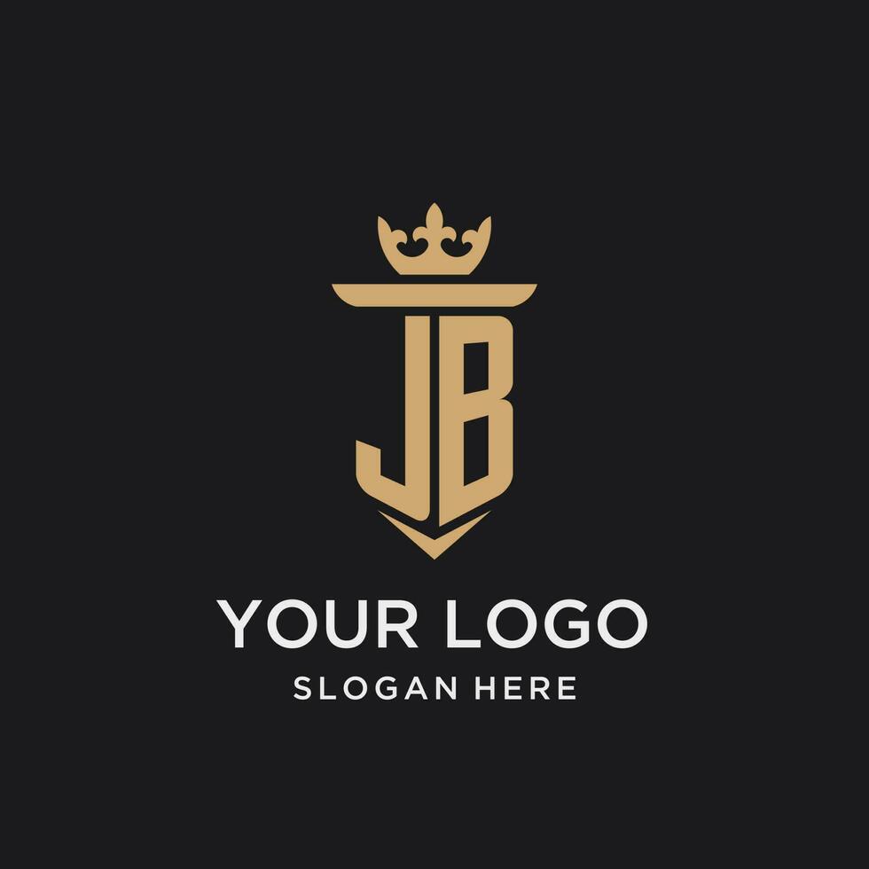 J B monogram med medeltida stil, lyx och elegant första logotyp design vektor