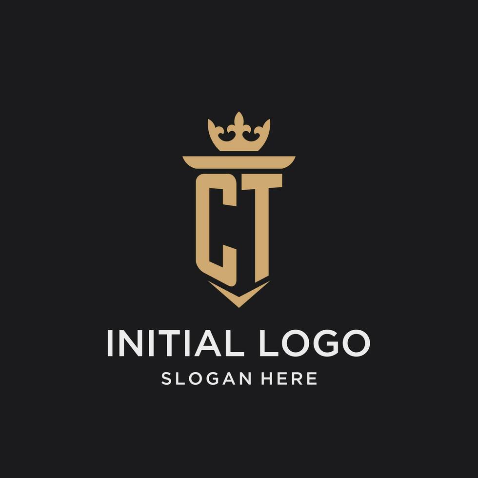 ct monogram med medeltida stil, lyx och elegant första logotyp design vektor
