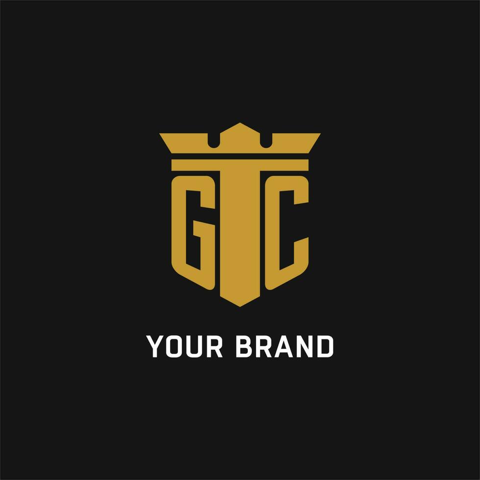 gc första logotyp med skydda och krona stil vektor
